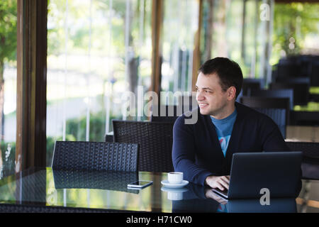 Man Relax Lifestyle Working Coffee Shop Concept Stock Photo