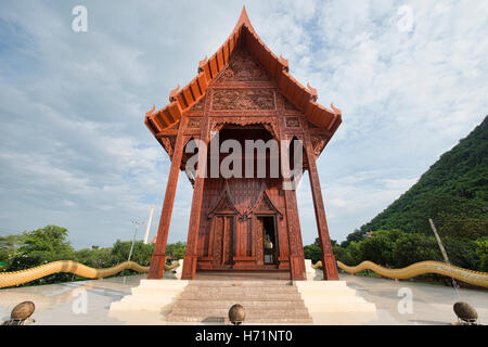 The beautiful teak wood temple Wat Ao Noi, Prachuap Khiri Khan, Thailand Stock Photo