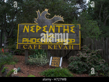 Sign to Nepenthe, the famous restaurant on Highway 1, in Big Sur, California. Stock Photo