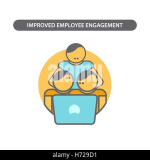 Line icon with flat design elements of business concept  employee engagement. Modern vector pictogram. Stock Vector