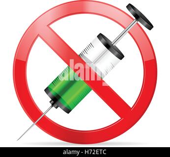 Prohibition syringe symbol on a white background. Stock Vector