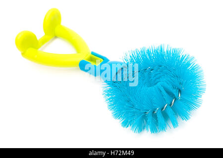 blue dishwashing brush on a white background Stock Photo
