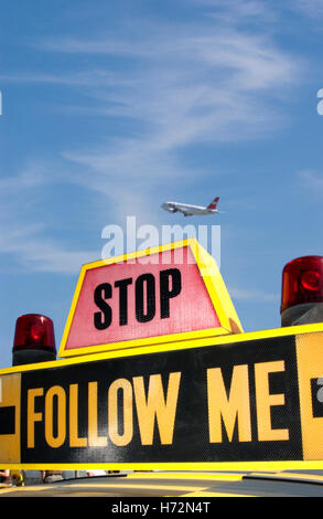 Follow me-car, pilot car, Rhein-Main Airport, Frankfurt am Main, Hesse Stock Photo