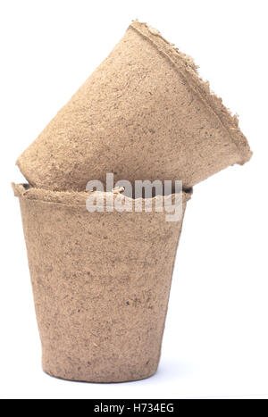 peat pots isolated on white background Stock Photo