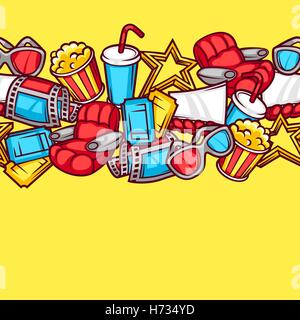 Seamless pattern of 3d movie elements and cinema objects in cartoon style Stock Vector