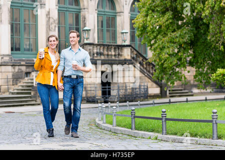 couple makes selfie before semperoper in dresden Stock Photo