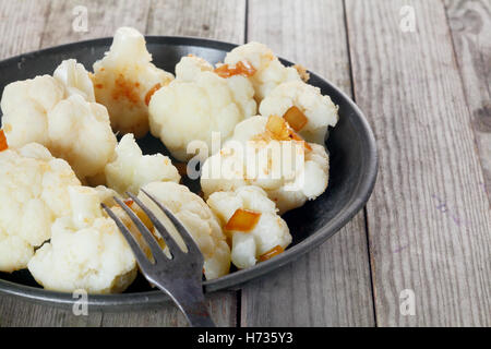 food aliment wood new plate vegetable diet farm florets boiled cabbage steamed cauliflower variety rustical rustic vegetarian Stock Photo