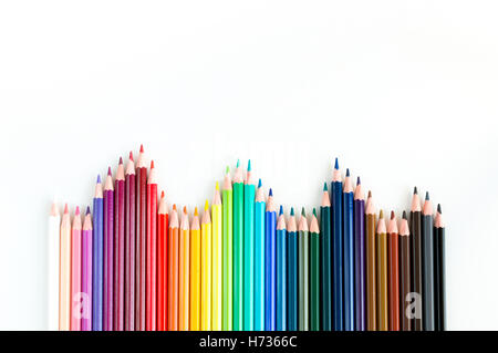 Crayons and watercolor pastels lined up isolated on white background Stock Photo