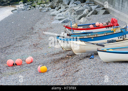 Small fishing boats on the beach in Sheringham, Norfolk, England Stock Photo