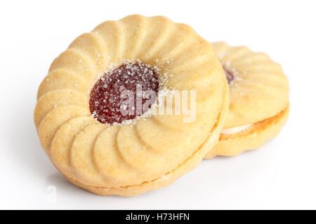 Strawberry jam ring biscuit on white. Stock Photo