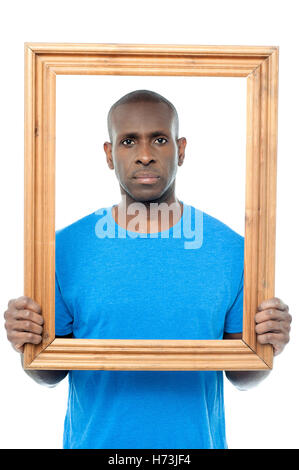 guy hand hands single isolated fashion lifestyle american modern modernity male masculine face person look glancing see view Stock Photo