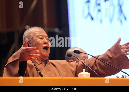 Binzhou, Binzhou, China. 9th June, 2014. Binzhou, CHINA-June 9 2004: (EDITORIAL USE ONLY. CHINA OUT) Master Xingyun, gives a speech on Buddhism in Binzhou, east China's Shandong Province, June 9th, 2014. According to latest news, Master Xingyun suffered from a cerebral stroke recently. Now he is under stable recovery. Master Xingyun is a senior Buddhist priest and head of the Taiwan Buddhist delegation, winning respects from lots of people. © SIPA Asia/ZUMA Wire/Alamy Live News Stock Photo