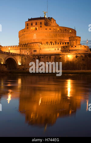 Castel Sant'Angelo with reflection, at night, Rome, Italy, Europe Stock Photo