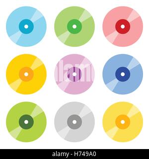 Flat CD / DVD icons in 9 color Stock Vector