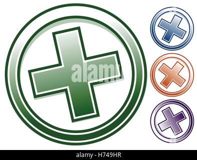 Plus (x) icon in 4 color. Plus, X clip-art, symbol Stock Vector