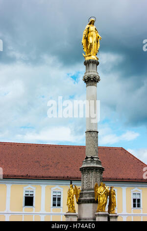 Virgin Mary atop a column outside Zagreb's Cathedral. Stock Photo