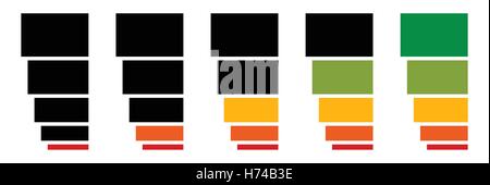 Progress, level indicators in sequence from low to high Stock Vector