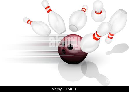 Bowling ball crashing into the pins Stock Vector
