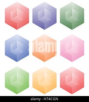 Set of cubes with holes in 9 bright color Stock Vector