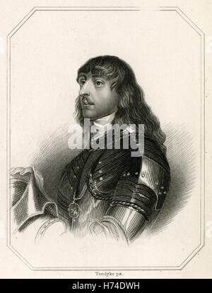 Antique c1840 engraving, James Stanley, 7th Earl of Derby KG. James Stanley (1607-1651) was a supporter of the Royalist cause in the English Civil War. SOURCE: ORIGINAL ENGRAVING. Stock Photo
