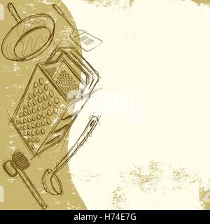 Kitchen Tools Background  Sketchy, hand drawn kitchen utensils on an abstract background. Stock Vector
