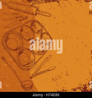 Kitchen Utensil Background  Sketchy, hand drawn kitchen utensils on an abstract background. Stock Vector