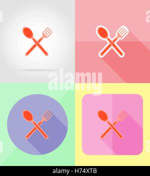 fork and spoon service flat icons vector illustration isolated on background Stock Vector