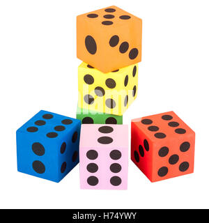 Colorful foam dice isolated on white background Stock Photo