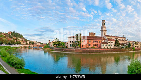 you could find this beautiful view of the city and st peter's bridge walking along adige river in verona, italy Stock Photo