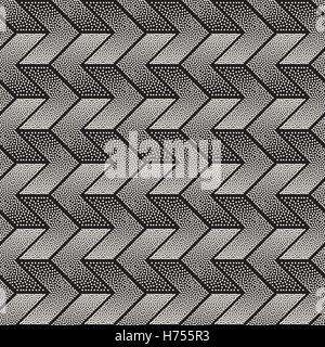 Vector Seamless Black and White Stippling Chevron Shapes Pattern Stock Vector