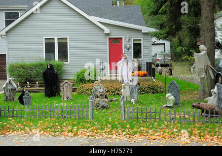 Halloween display in front yard Stock Photo