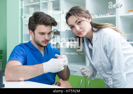Dental prosthesis, dentures, prosthetics work. Stock Photo
