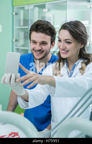 Dental prosthesis, dentures, prosthetics work. Stock Photo