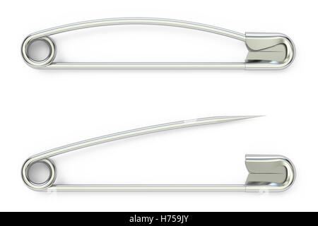 safety pins, 3D rendering isolated on white background Stock Photo