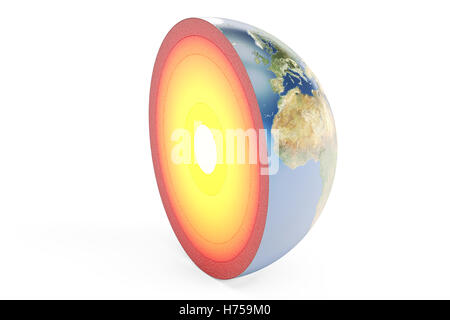 Structure of the Earth, 3d section of the earth. Layers. 3d render ...