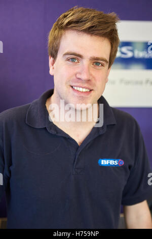 Presenter Alex Gill at Brize Norton British Forces Broadcasting Service (BfBS) Stock Photo