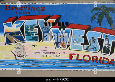 Key West Florida mural painting greetings post card style Stock Photo