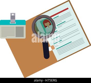 curriculum vitae with id card and magnifying glass vector illustration Stock Vector