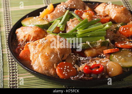 Korean food jjimdak: Stewed chicken with vegetables close-up on a plate. horizontal Stock Photo