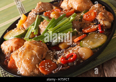 Korean food braised chicken with vegetables close-up on the table. horizontal Stock Photo