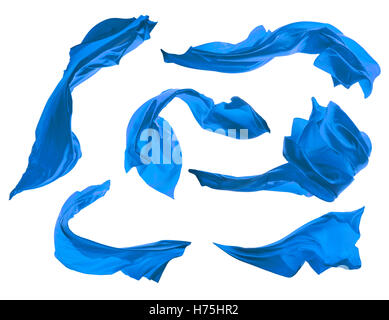 Smooth elegant blue satin cloth collection isolated on white background Stock Photo