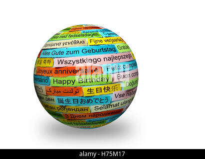 Happy Birtday Word Cloud printed on colorful paper different languages Stock Photo