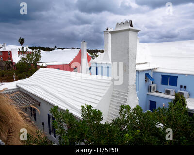 Typical Bermuda rooftops in St George, St George's Island, Bermuda Stock Photo