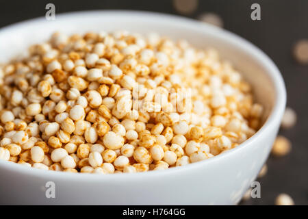 Puffed quinoa in a small bowl