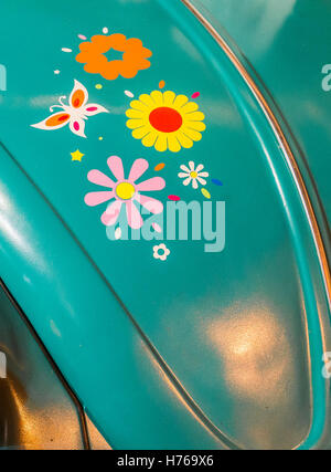 Love bug, flower power hippie car Stock Photo