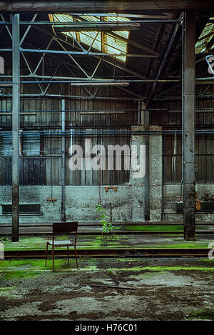 Abandoned railroad workshop, urban exploration, hdr Stock Photo