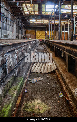 Abandoned railroad workshop, urban exploration, hdr Stock Photo