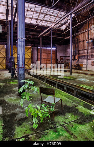 Abandoned railroad workshop, urban exploration, hdr Stock Photo