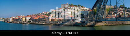 Portugal, the Costa Verde, Oporto, the Douro river, the Ribeira district and the Ponte Luis I bridge Stock Photo