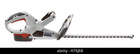 New cordless hedge trimmer isolated on plain background Stock Photo